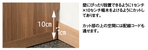 壁にぴったり設置できる幅木カット仕様